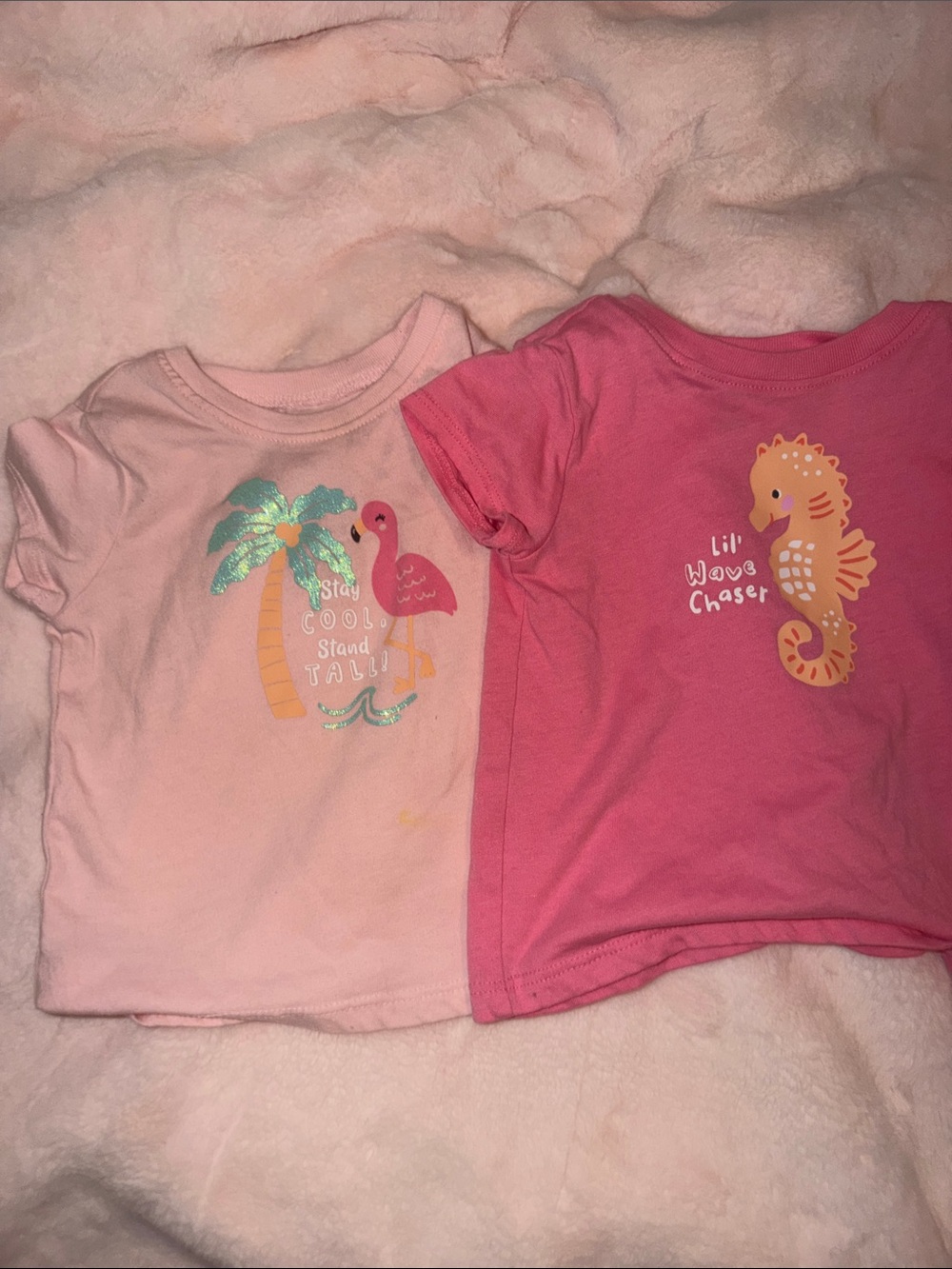 Garanimals Pink & Coral Flamingo and Seahorse Graphic Tees